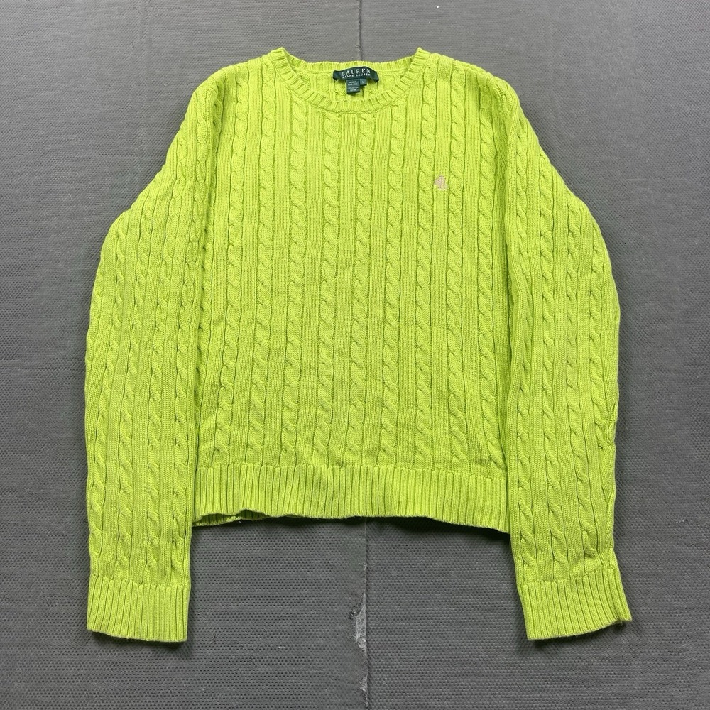 Lauren Ralph Lauren Sport Sweater Womens Medium Neon Cable Knit Cotton Pullover